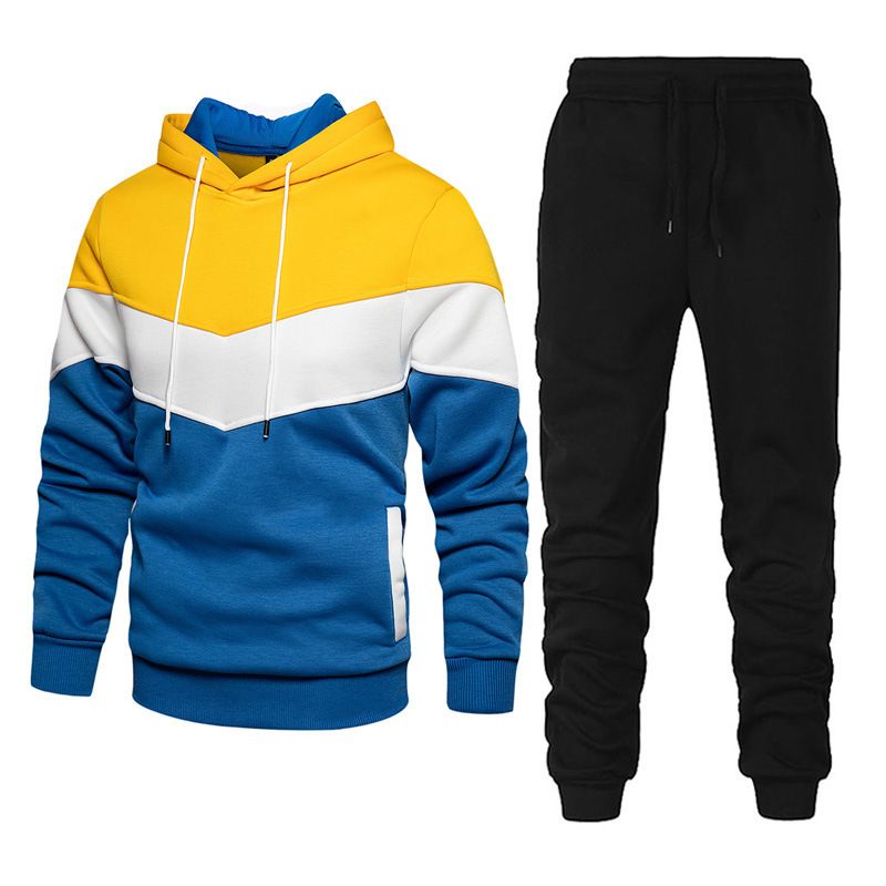 Herren Sportanzug Mode lässig Frühling und Herbst Spleißen Kapuzenpullover Hose zweiteiliges Set_voghion.com