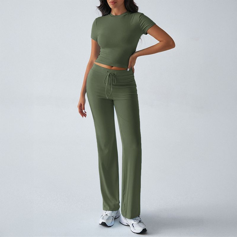 Damenbekleidung Frühling und Sommer Temperament Einfarbig Rundhals Urban Freizeitmode Anzug_voghion.com