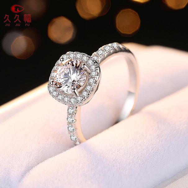 Anello in argento da donna, nuovo stile coreano, con montatura a quattro punte, in moissanite da un carato e micro pavé._voghion.com