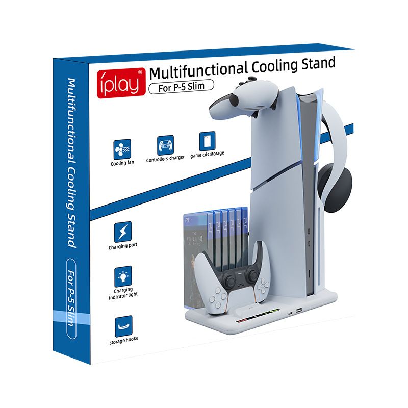 PS5 Slim Console Multifunctional Cooling Fan Base Handle Dual Charging Game Box Headphone Storage Bracket_voghion.com