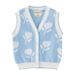 Girls' Floral Jacquard Knit Vest - Soft Cotton Cardigan For Toddlers & Kids (80-140cm) - Pink & Blue_voghion.com
