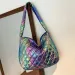 Fashion Laser Multi-color Diamond Pattern Shoulder Cotton Pad Handbag Messenger Bag 240827_voghion.com