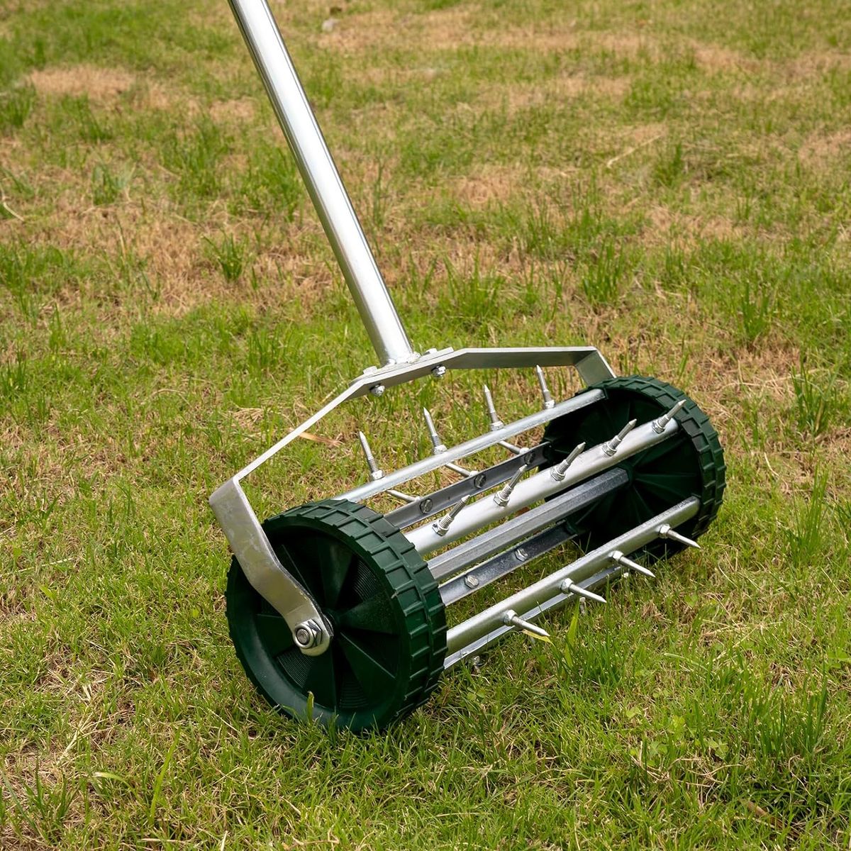 Heavy Duty Rolling Lawn Aerator,Rolling Lawn Aerator, Rotary Push Tine Spike Soil Lawn Aerator Gardening Tool With 3-Piece Long Steel Handle For Garden Yard Grass Maintenance,Garden Yard Rotary Push_voghion.com