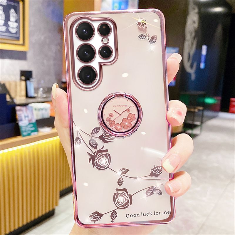 Funda de lujo con soporte de anillo de brillo degradado para Samsung Galaxy S23 Ultra S22 Plus S21 FE A53 A13 A33 A54 A14, cubierta chapada suave_voghion.com