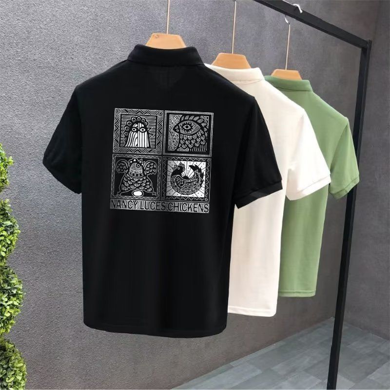 Herrenbekleidungsstation Neue Sommermodemarke Personalisierter Druck Revers Kurzarm-T-Shirt Herrenmodetrend Alle Spiel Casual Tops_voghion.com