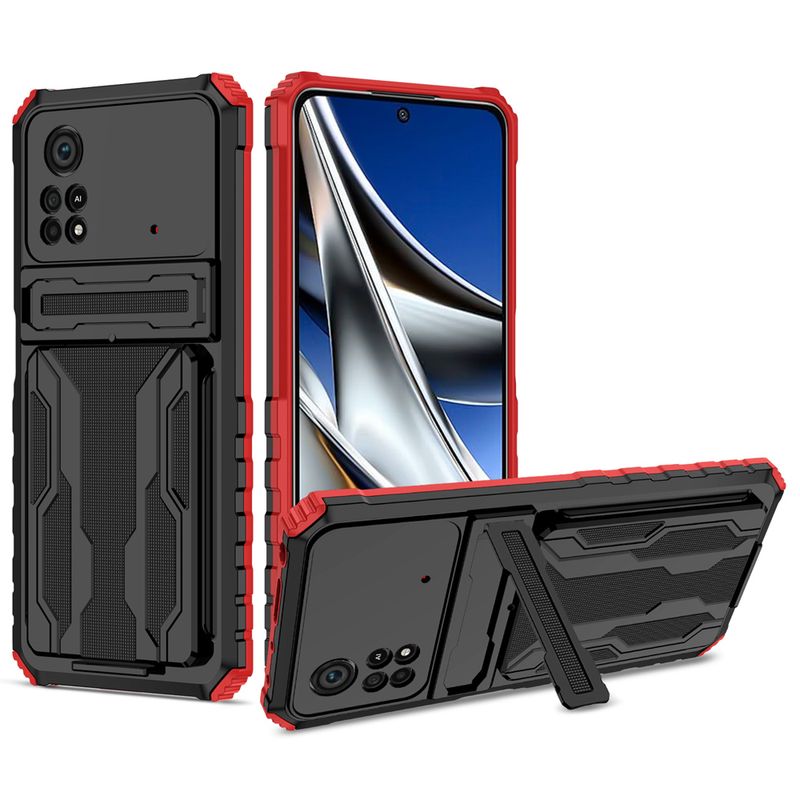 KEYSION Shockproof Case for POCO X4 Pro 5G Card Pocket Slot Bag Stand Camera Protection Phone Cover for Xiaomi POCO M4 P_voghion.com