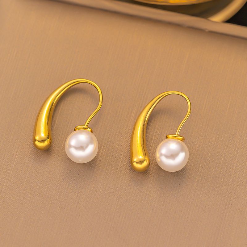 Circular Twisted Wire C-shaped With 2023 New Trendy And Non Fading Titanium Steel Wind Pearl Earrings_voghion.com