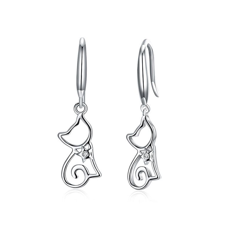 Semplici orecchini in argento Orecchini a forma di gatto carino Orecchini a forma di animale_voghion.com