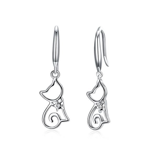 Semplici orecchini in argento Orecchini a forma di gatto carino Orecchini a forma di animale_voghion.com