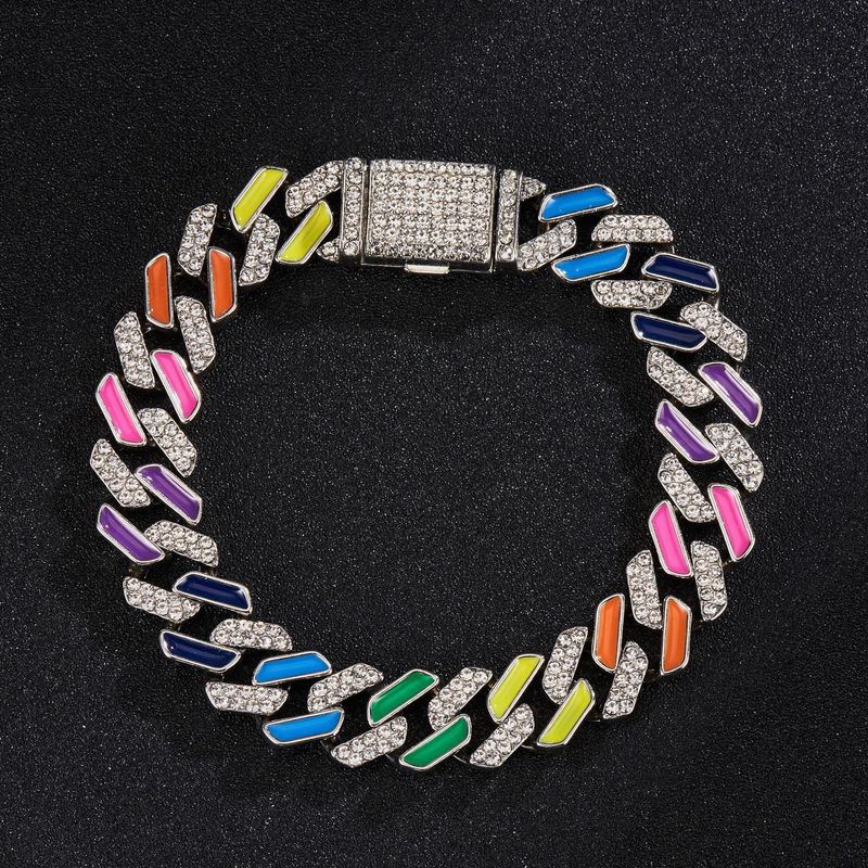 hip hop colorful Cuban bracelet INS nightclub fashion brand personality male neutral ethnic style accessories_voghion.com