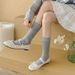 Gray Ballet Sweet White Calf Thin Hollow Out Seamless Long Tube Slouch Ins Style Solid Color JK Socks_voghion.com