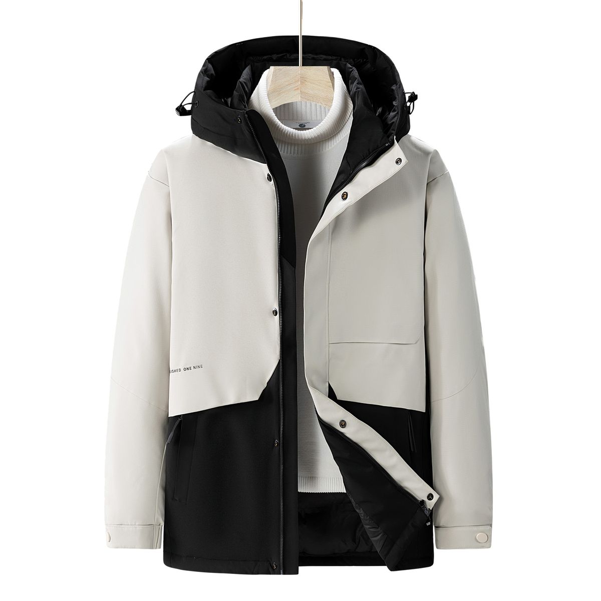 2024 New High-End Business Jacket Men's Winter Loose Plus Size Mid-Length Color Block Fashion Black And Gold Down_voghion.com