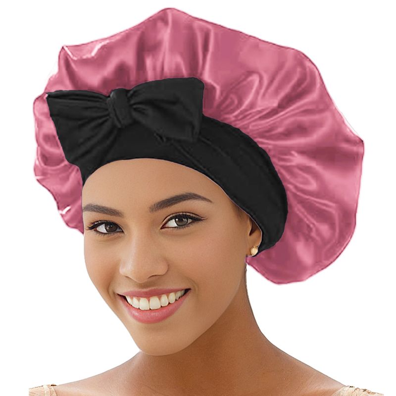 Cappello per la cura dei capelli in seta più venduto, stile europeo e americano, con fiocco, rotondo, a tesa larga e versatile cuffia da notte._voghion.com