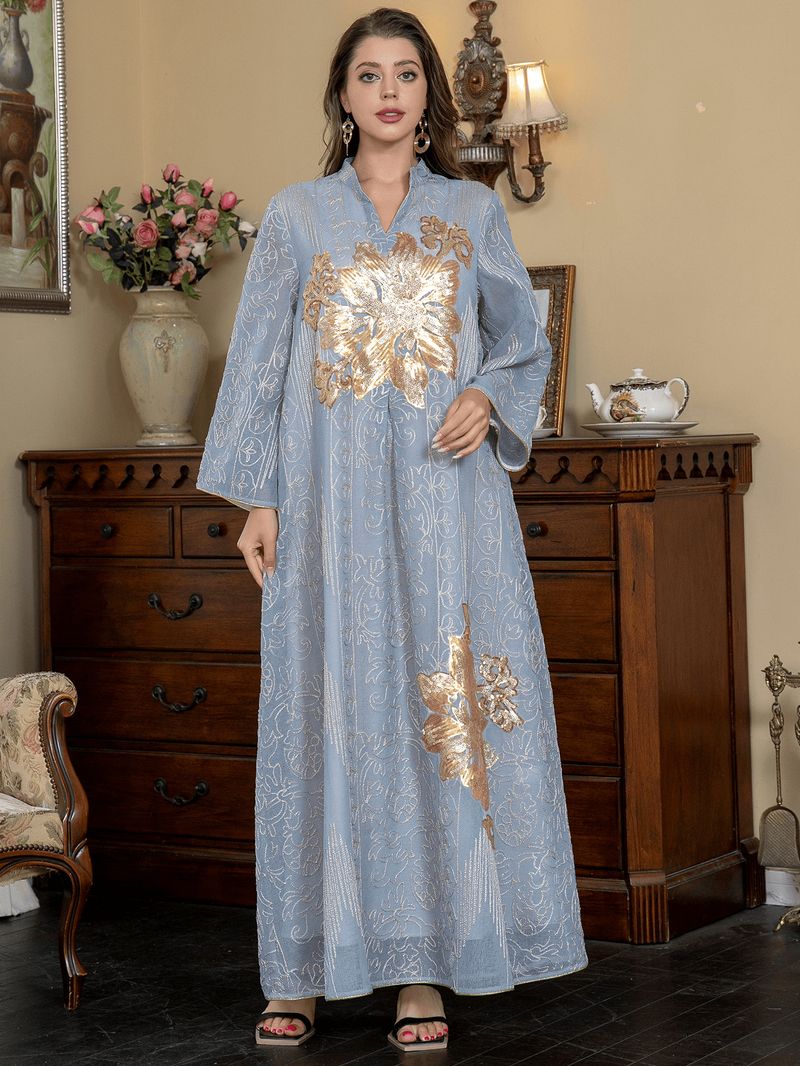 Muslim Robe Embroidery Lace Fashion Dress Abaya_voghion.com