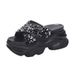 Shion Thick Soled Sandals And Slippers For Women S Outerwear Summer New Sequin Square Root Flip Flops All Match High Heeled_voghion.com