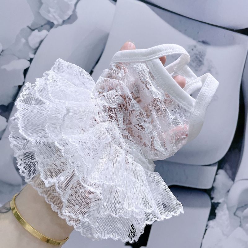 Spitze Hochzeit für kleine Hunde Malteser Haustier Kleidung Gummiband weiß Gaze geschwollenes Kleid_voghion.com