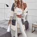 Women's Longline V-Neck Cardigan - Stripe & Color-Block Open Front Knit Sweater (Gray)_voghion.com