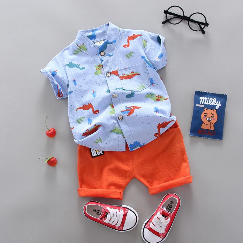 Sommer Koreanische Version Von Dünnen Baby Und Kleinkind Baby Dinosaurier Cartoon Shirt Kurzarm Shorts Zwei Stück Set Trendy Großhandel_voghion.com