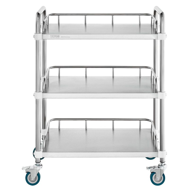 VEVOR Lab Rolling Cart, 3-Shelf Stainless Steel Rolling Cart, Lab Serving Cart With Swivel Casters, Dental Utility Cart For Clinic, Lab, Hospital, Salon, 26.38"x15.55"x34.13"_voghion.com