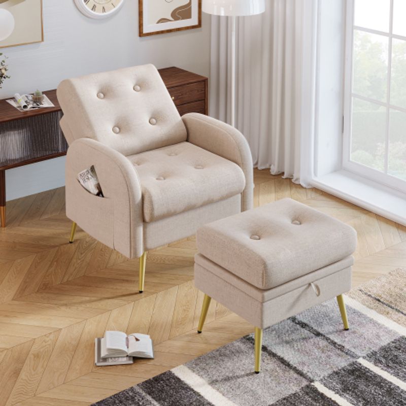 Loungesessel Mit Fußstütze, Rückenlehne 3-stufig Verstellbar, Neigbar, Stuhl Mit Seitlicher Ablage_voghion.com