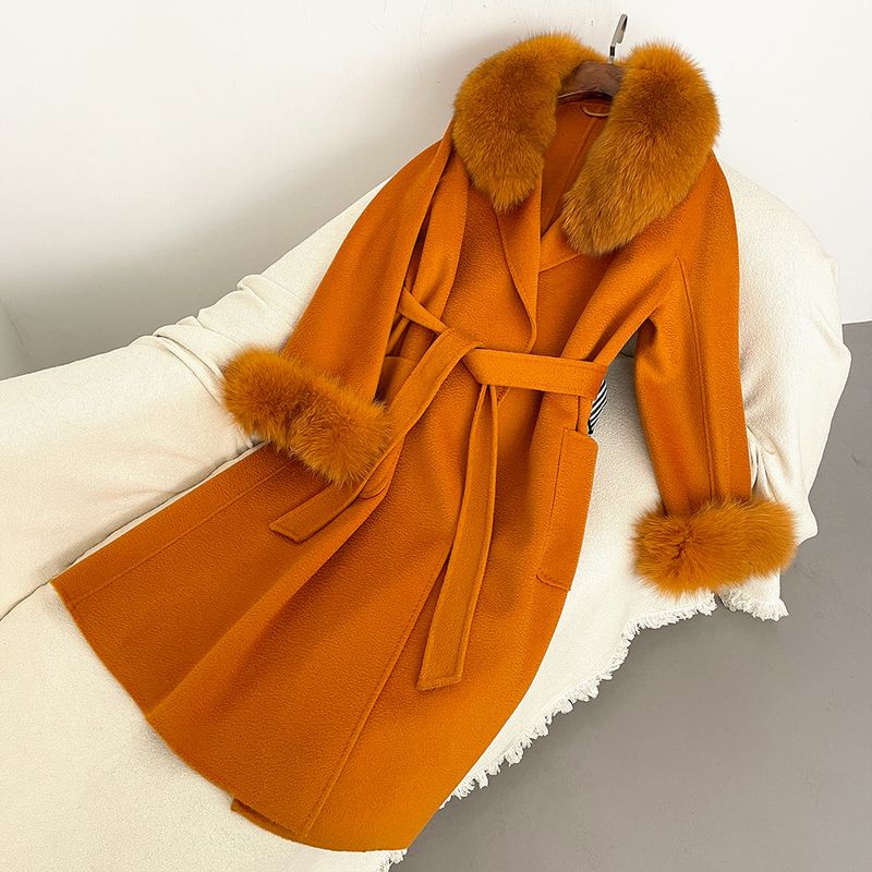 Damenbekleidung Herbst- und Winterwollmantel für Damen, modischer und hochwertiger doppelseitiger Wollmantel mit Wasserkräuselung aus Fuchspelz, locker sitzender Mantel_voghion.com