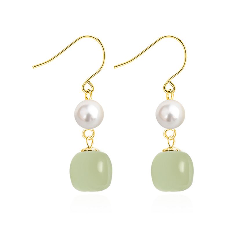 Gold Farbe VENUS Hetian Jade Ohrringe für Frauen Mädchen Geschenk Runde perle Schmuck Dropshipping Großhandel_voghion.com