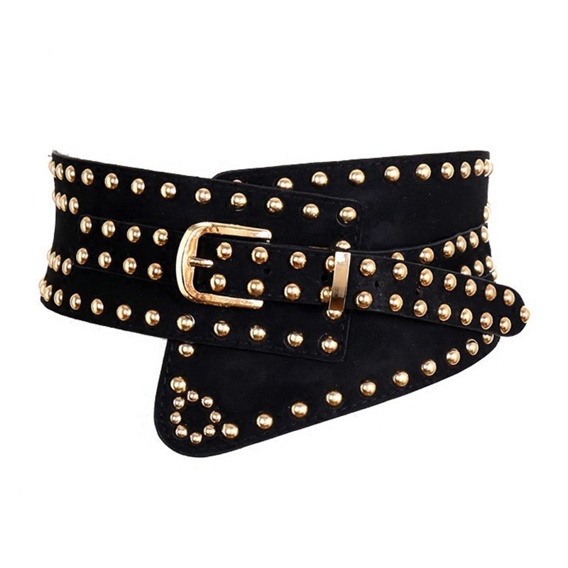 HOT Black European and American fashion retro elastic decoration, wide waistband, women's accessories, windbreaker, coat,_voghion.com