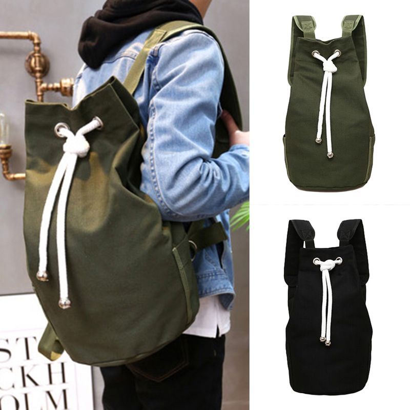 Lihao Herren-Rucksack aus Canvas mit Kordelzug und großer Kapazität, einfarbig, lässiger Rucksack, Armeegrün_voghion.com