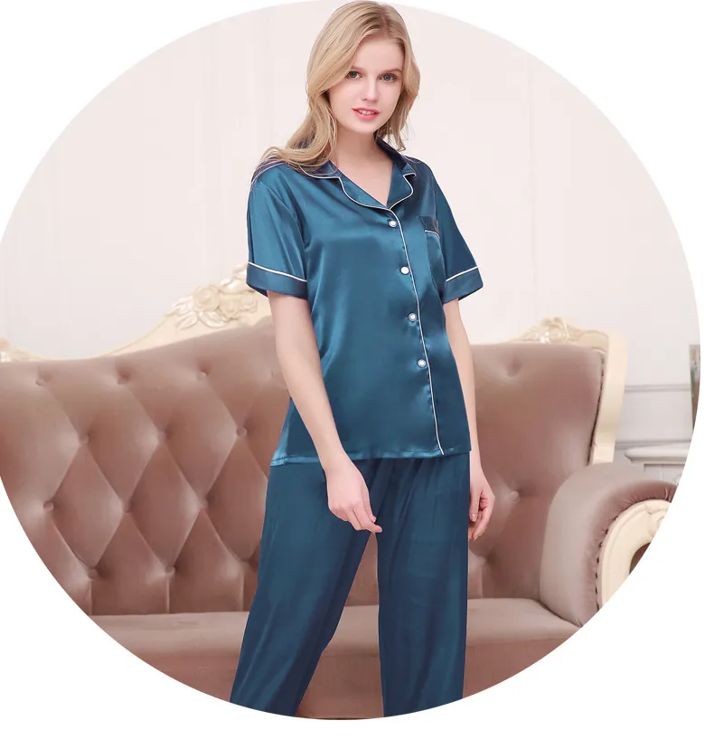 Pyjama d'été à manches courtes pour couple, ensemble de vêtements de détente pour hommes, en soie fine_voghion.com