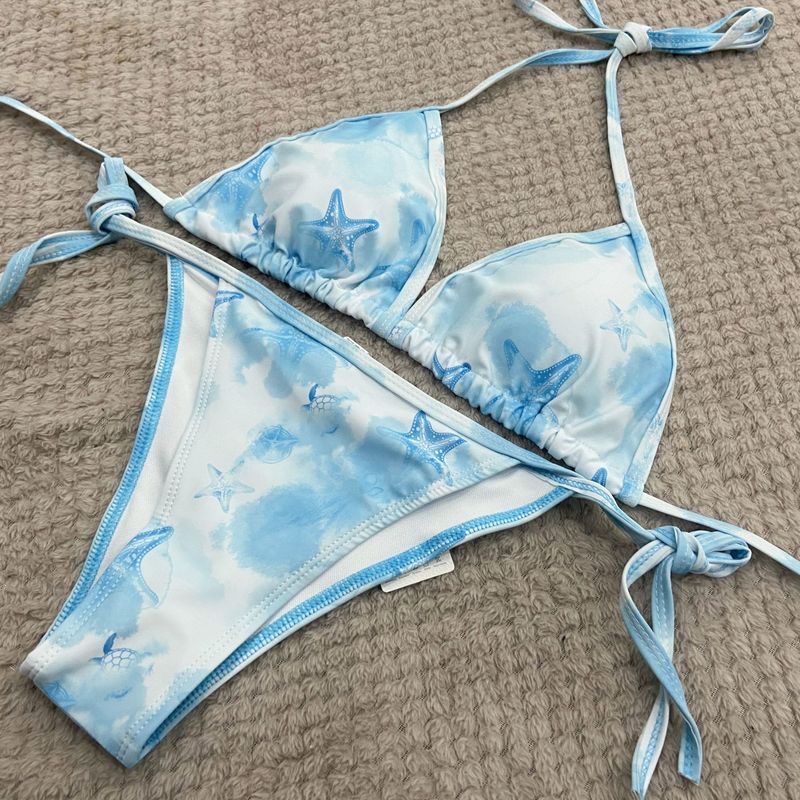 Maillot de bain deux pièces bikini licou avec lanière à la mode pour femmes_voghion.com