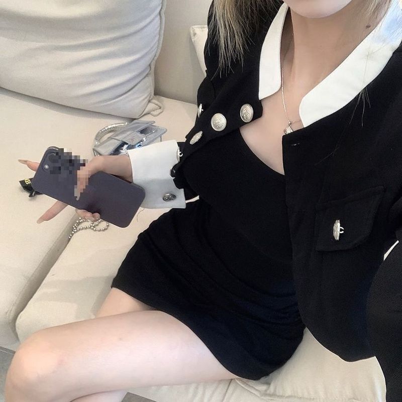 Kuaishou Influencer Same Style Short Fragrant Suit Jacket Camisole Dress Layered Outfit Two-Piece Set Spandex_voghion.com