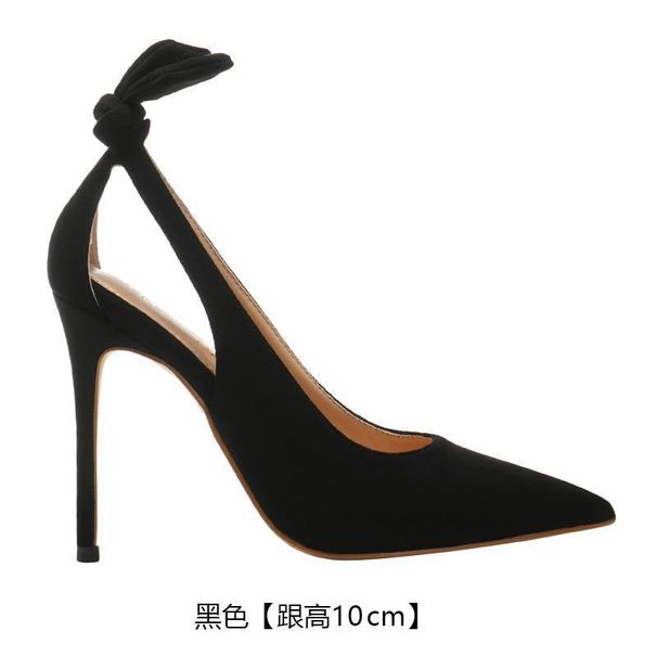 Talons hauts talons aiguilles Sexy bout pointu noir femme printemps et automne daim chaussures simples en gros_voghion.com