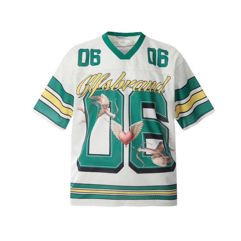 Abbigliamento maschile Club American High Street Retro Maglia stampata digitale a maniche corte T-shirt All Match Oversize Mesh T-shirt_voghion.com