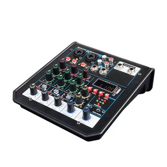 4 Channel USB Audio Mixer With Wireless Microphone Studio Sound Mixers With Bluetooth REC DJ Console Mixing For Karaoke_voghion.com