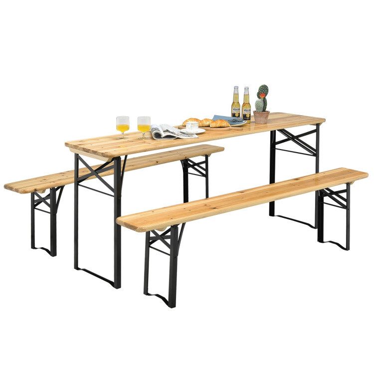 3 Pieces Folding Wooden Picnic Table Bench Set _voghion.com