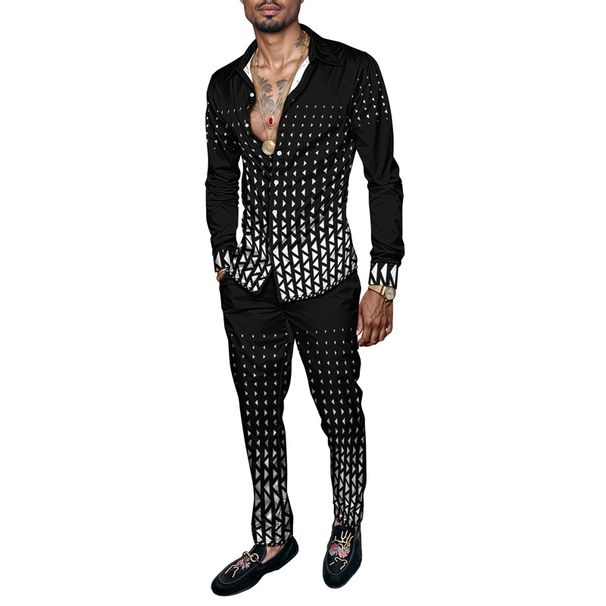 2025 Spring Summer Men Shirt Set Geometry Print Fashion Simple Two Piece Set Mens Gradient Lightweight Party Long Sleeves Suit C_voghion.com