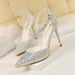 The Correct 1 Brand Best Korean Sweet 283-16 Style Heels Thin High Heel Shallow Mouth Pointed Toe Hollow Strap Shiny Rhinestone Women's Sand_voghion.com