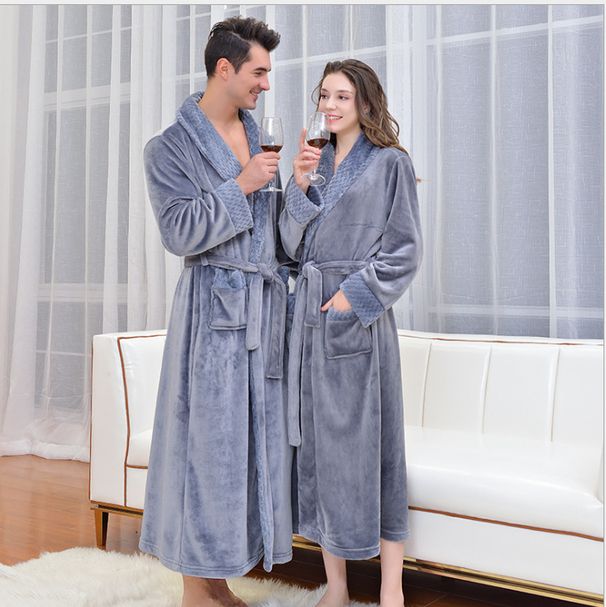 Autumn And Winter Long Flannel Simple And Comfortable Nightgown Women's Fleece Thickened_voghion.com