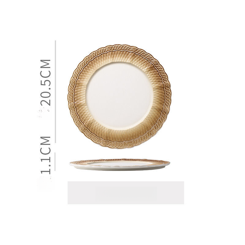 Luxury High-End Creative Dish Set Home Use Steak European Ceramic Relief Tableware Salad Plate_voghion.com