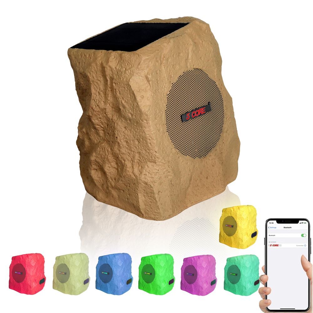 5 CORE Outdoor Speakers Bluetooth Waterproof Pair Linkable TWS Patio Pool Garden Wireless 10W RMS Subwoofer Solar Rock Speaker W RGB Light All Weath_voghion.com