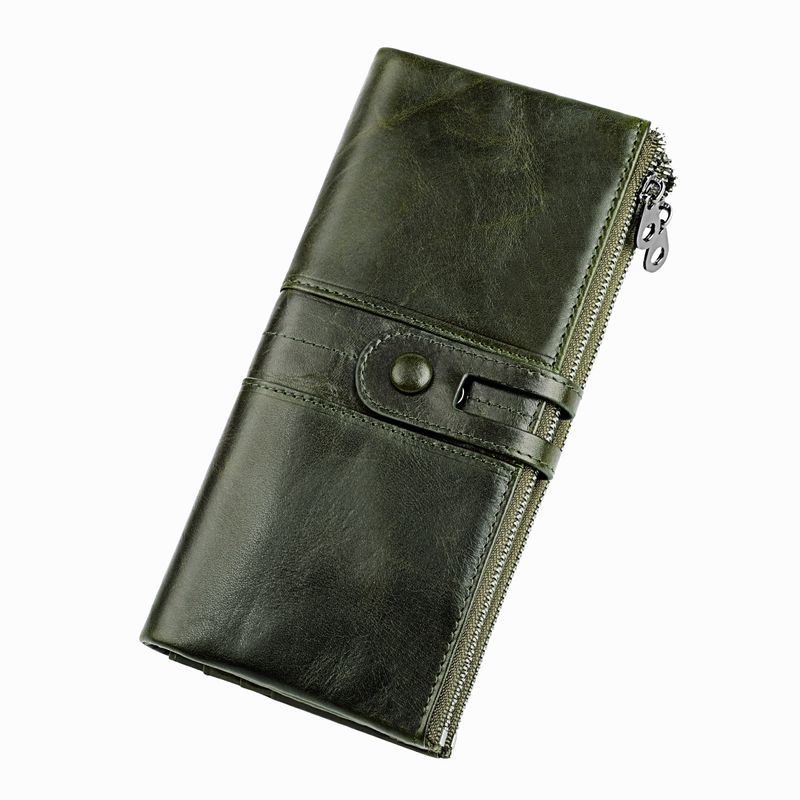 RFID Women's Wallet genuine leather top layer cowhide three fold multifunctional long zero wallet_voghion.com