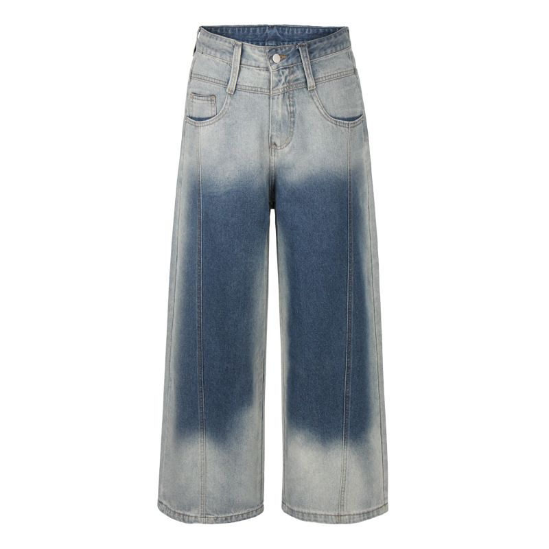Vintage Washed Gradient Jeans For Men - Relaxed Straight Leg Denim Pants With High Waist & Button Fly, Casual Style_voghion.com