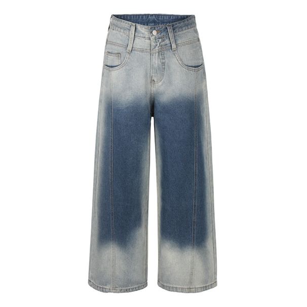 Vintage Washed Gradient Jeans For Men - Relaxed Straight Leg Denim Pants With High Waist & Button Fly, Casual Style_voghion.com