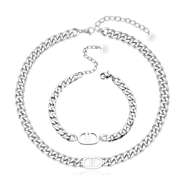 Bracciale con collana a lettera D in acciaio al titanio Bracciale con collana a catena spessa_voghion.com