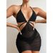 Damenbekleidung Einfarbig Mehrfarbig Mode Bikini Bikini Mesh Langer Rock Dreiteiliger Badeanzug_voghion.com