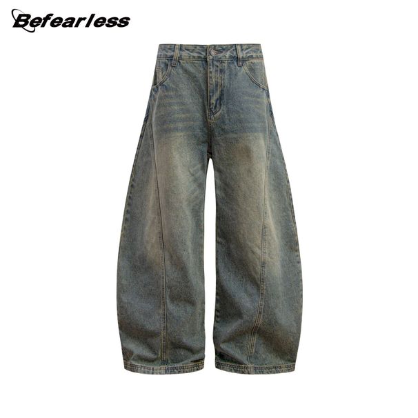 American Retro Washed Old Scimitar Jeans Boys Trendy Brand Loose Wide Leg Design Long Pants Sickle Pants_voghion.com