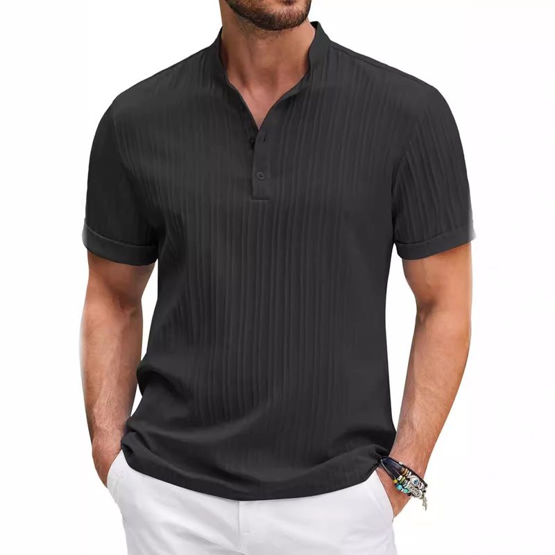 Men's New Summer Trend High-End Striped Casual Short-Sleeved Shirt High Quality Classic Stand Collar Comfortable Fashion Short Sleeve Shirts Top_voghion.com