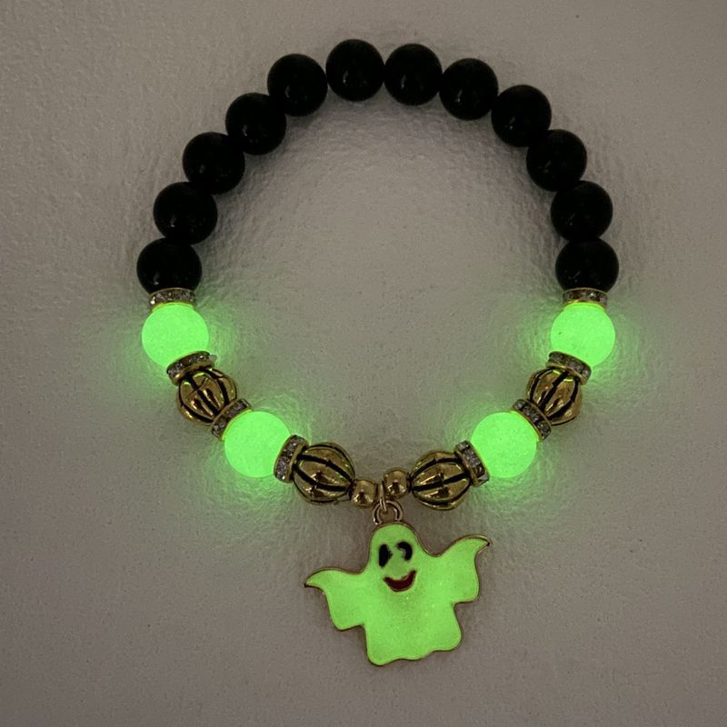 Brățară de Halloween cu cap de dovleac, fantomă, efect strălucitor, cu mărgele, șnur personalizat și amuzant, poate străluci lumina_voghion.com