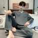 Herren-Pyjama-Set Frühjahr/Herbst 2025: Langarmhose, Baumwolle, locker geschnitten, lässig, für Jugendliche, ideal für Zuhause._voghion.com