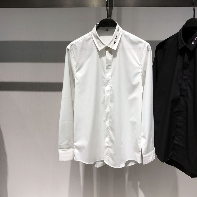 Vêtements pour hommes automne nouvelle chemise unie noire et blanche pour hommes chemise décontractée d'affaires anglaise haut de gamme élastique_voghion.com